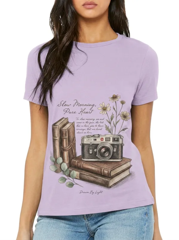 Women's Photography Book Lover Vintage Camera Floral Printed T-shirt