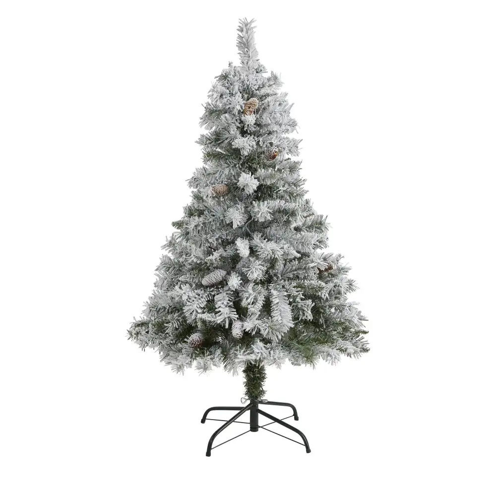 Flocked River Mountain Pine Artificial Christmas Tree with Pinecones Foliage Accent