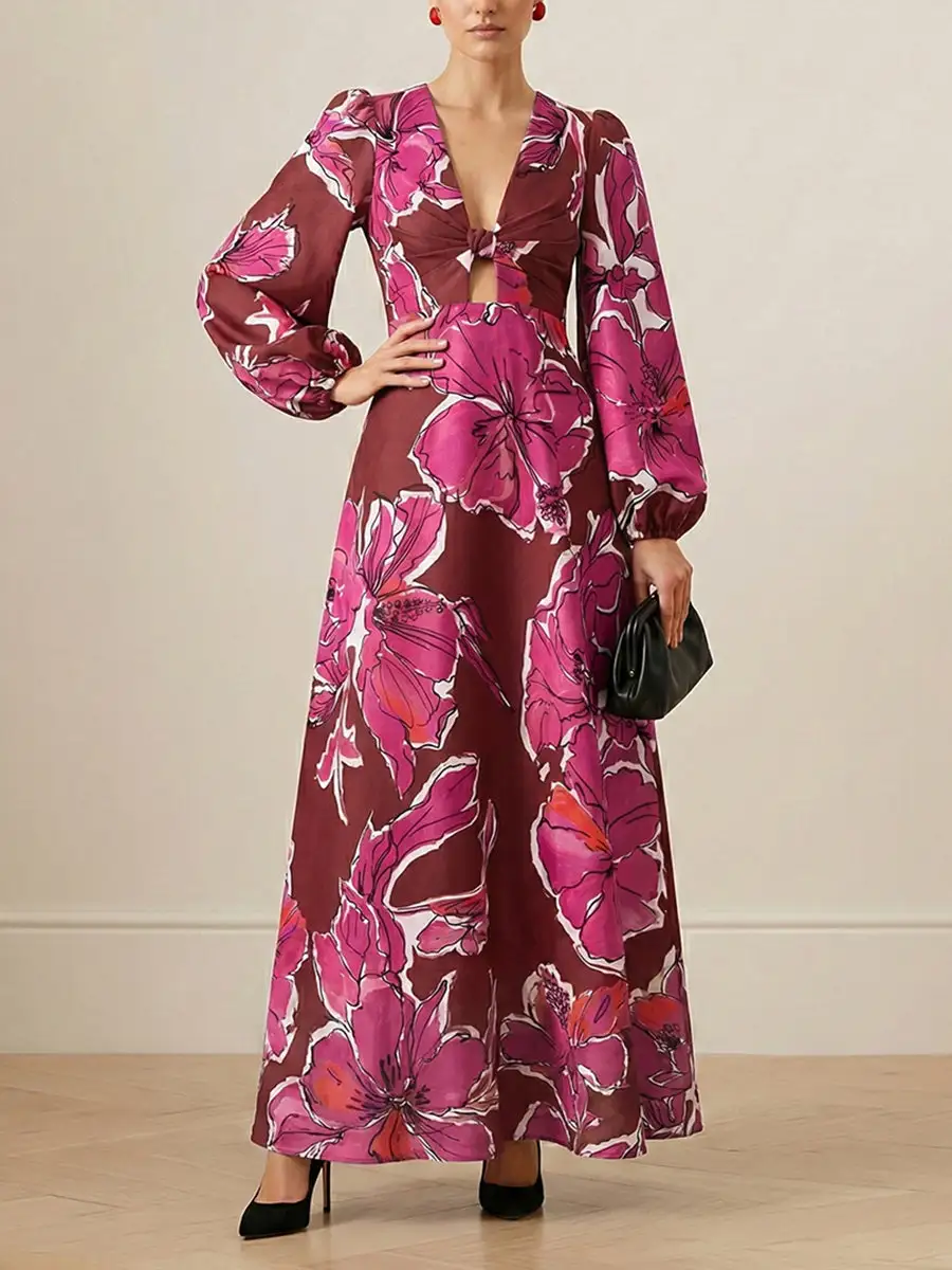 Elasticated Long Neck Maxi Dress