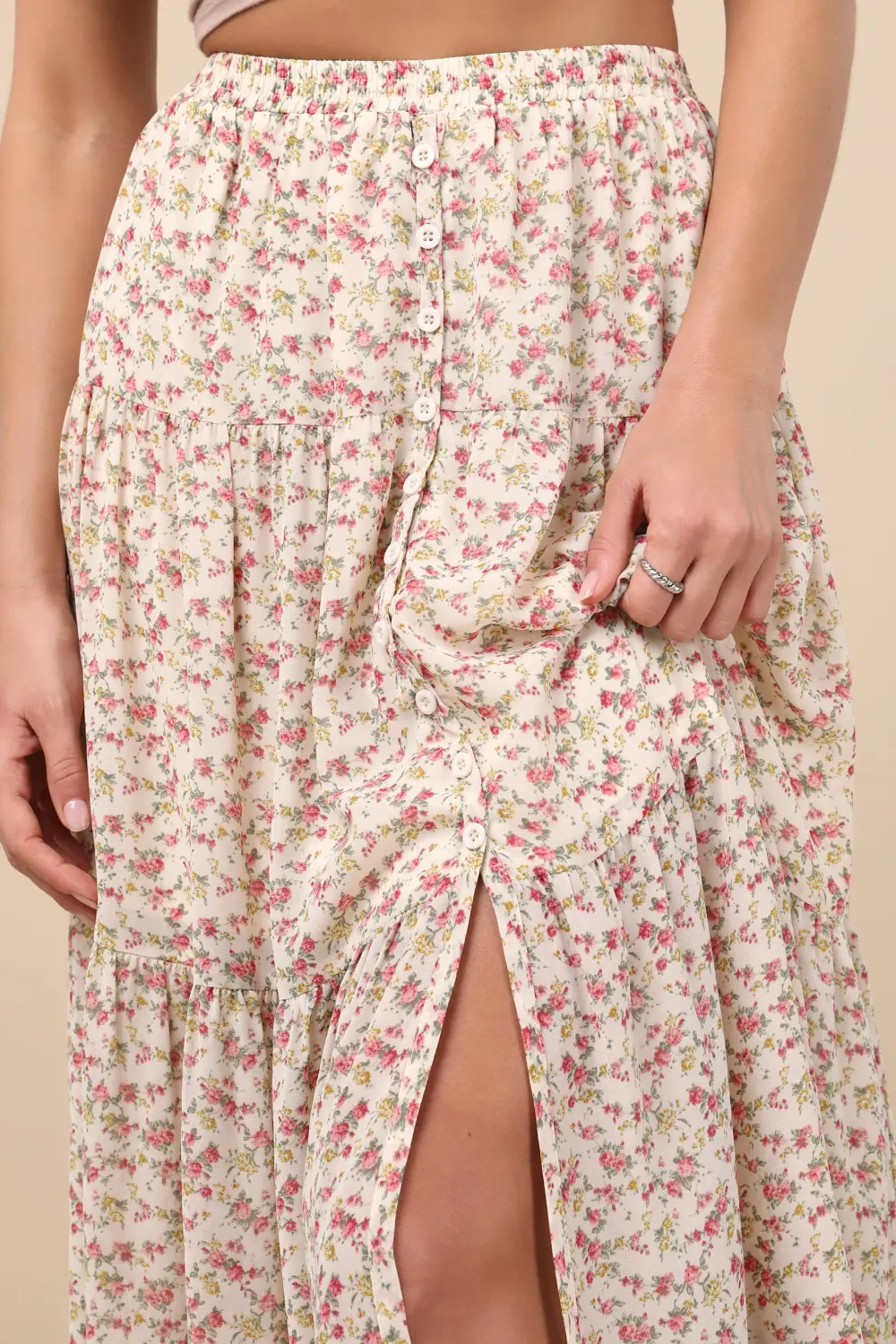 Casual Style Floral Print Tiered Maxi Skirt