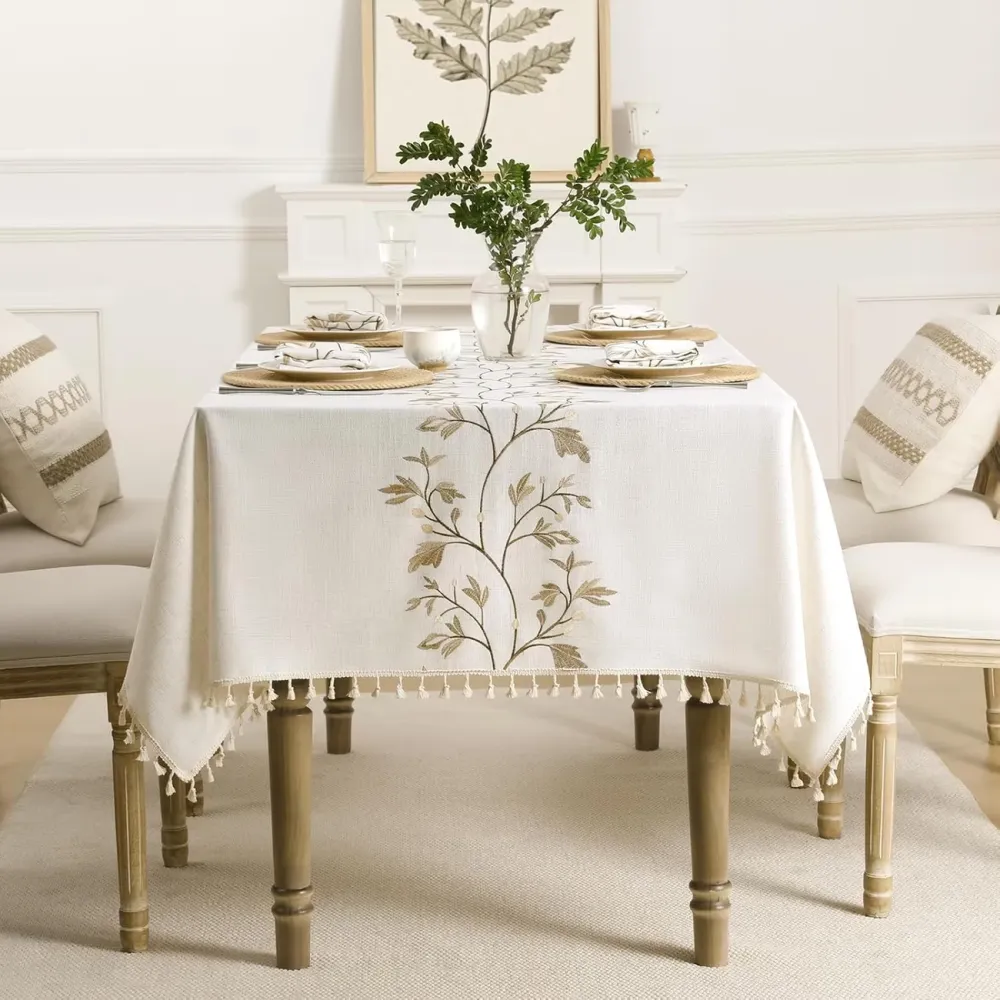 Embroidered Floral Tablecloth