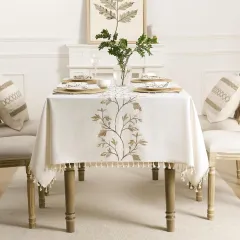 Embroidered Floral Tablecloth