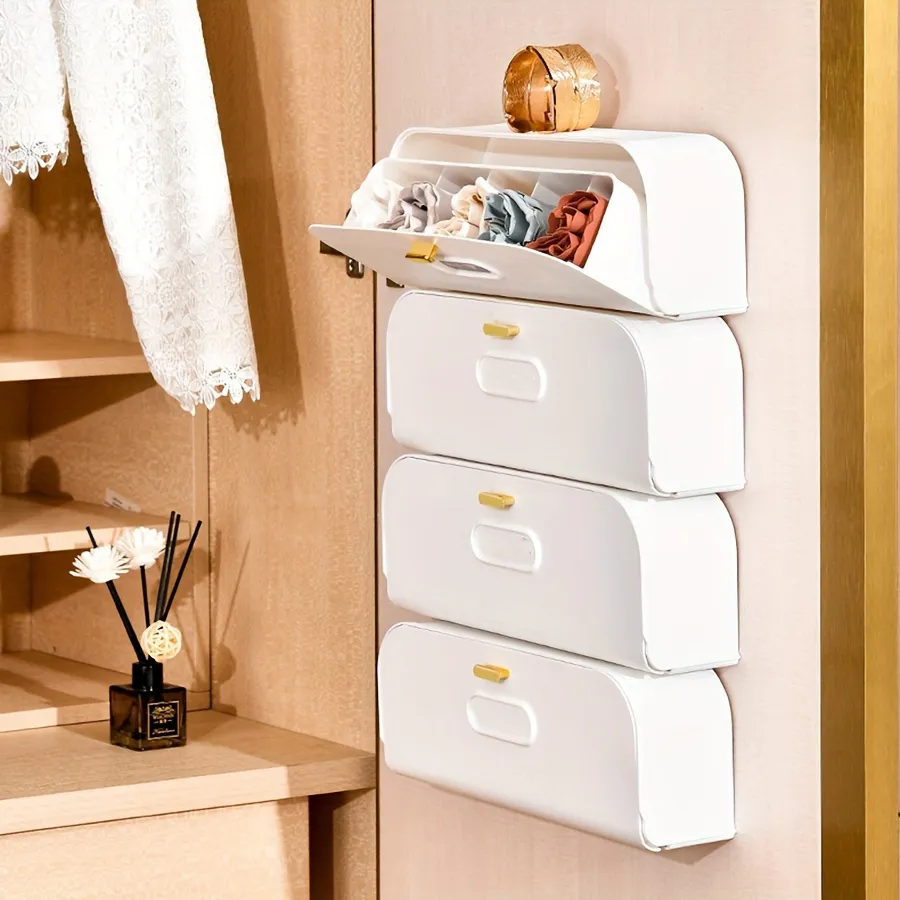 Wall-Mounted 4-Tier Fabric Drawer Organizer, Closet Tool for Underwear and Small Items Storage