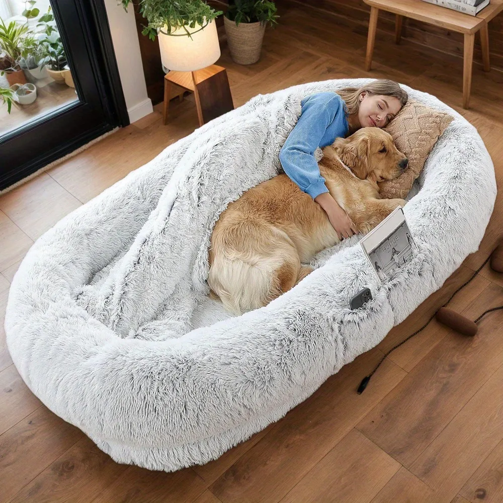 Extra-Large Plush Pet Bed for Dogs and Humans, Pet Furniture for Shared Comfort and Rest
