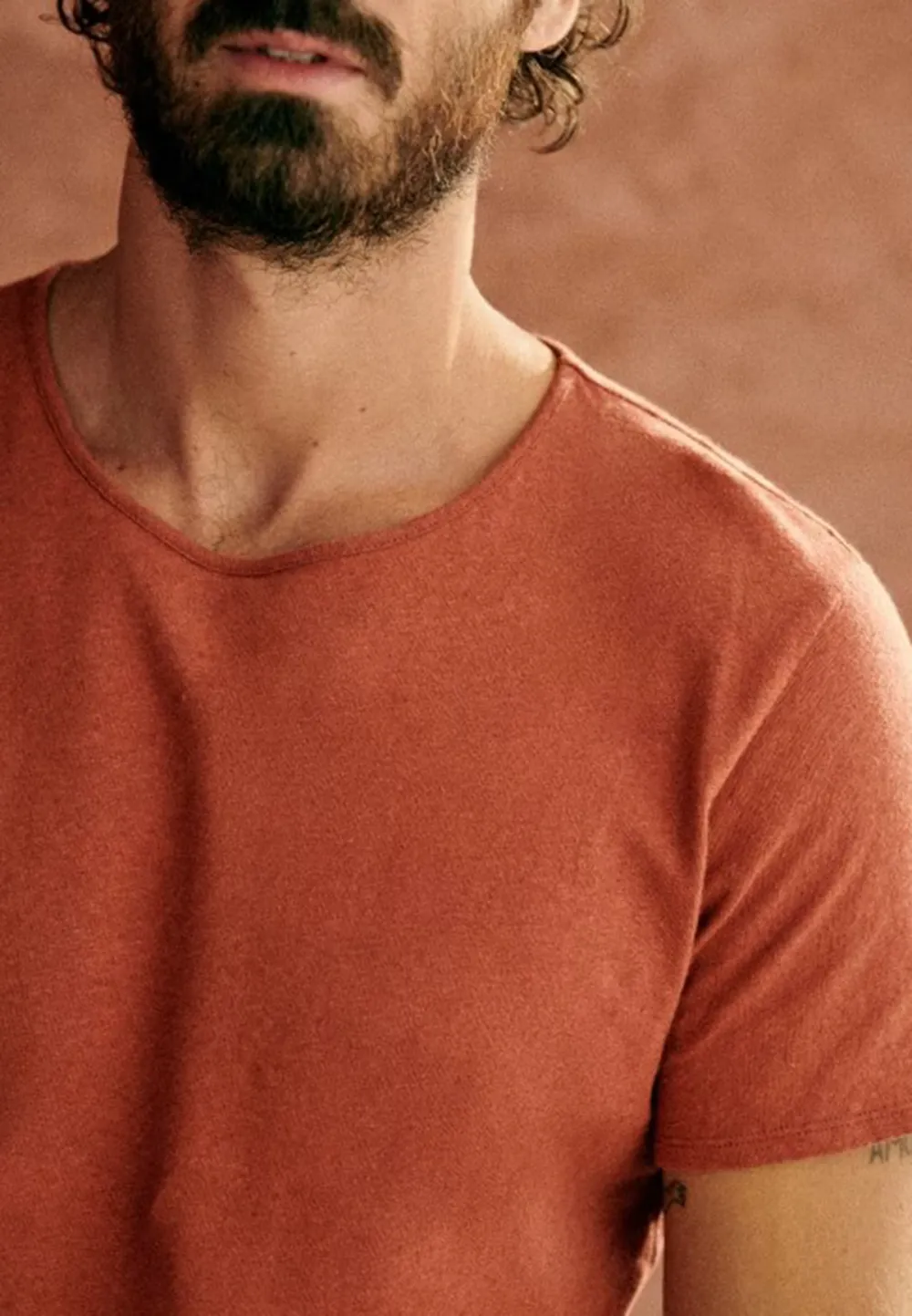 Rust Red Relaxed Fit Crew Neck Cotton T-Shirt