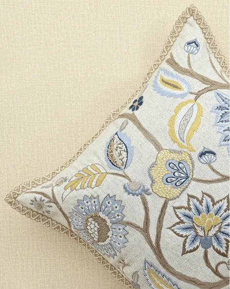 Artisan Embroidered Botanical Cotton Decorative Cushion Cover