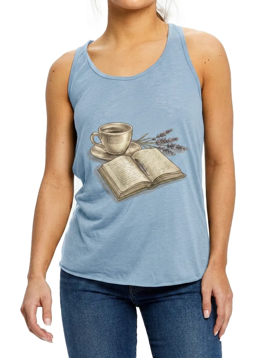 Women's Book Lover Coffee Lavender Printed tank top
