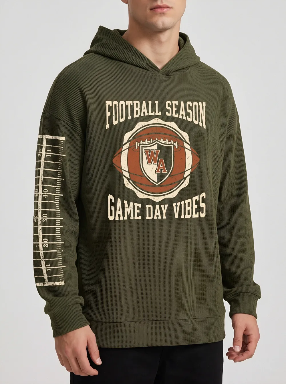 Men's Football Season Game Day Vibes WA Shield Printed Waffle Hoodie