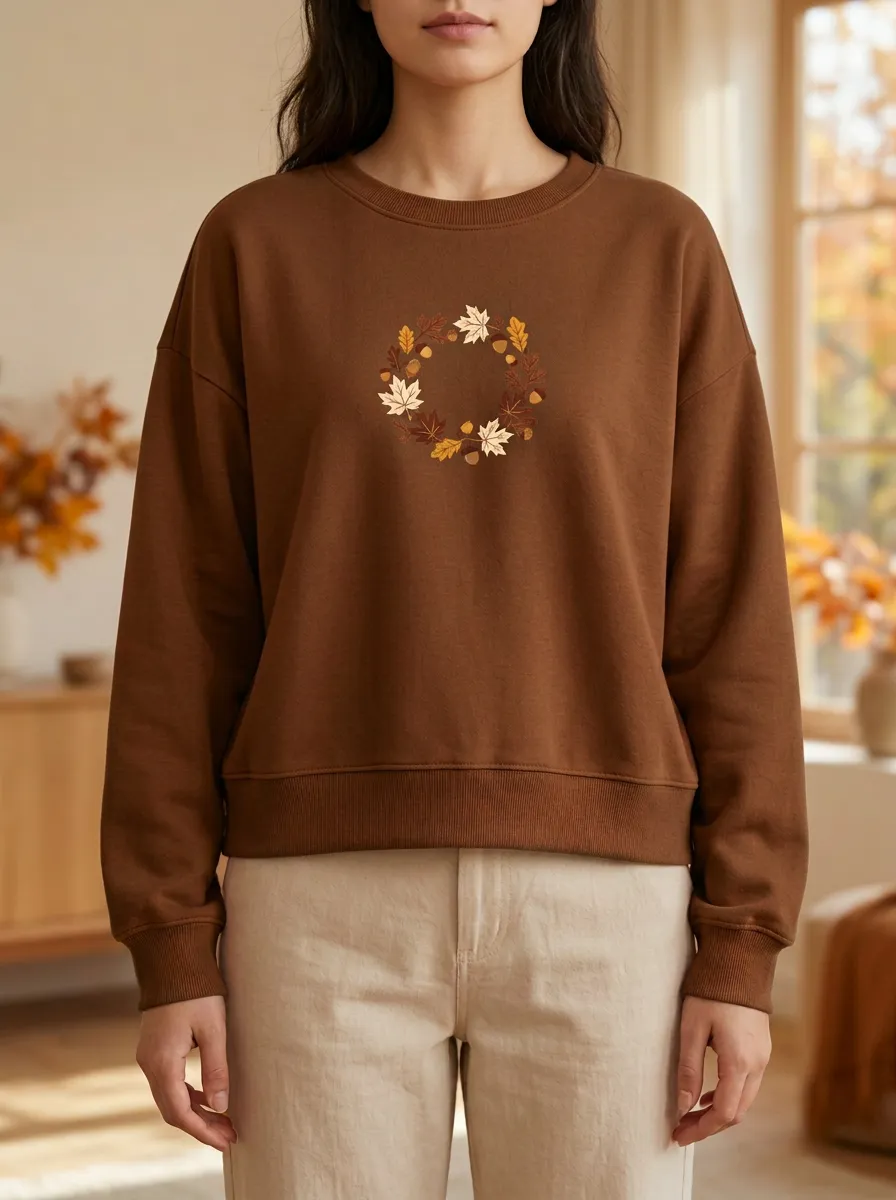 Soft Maple-Leaf Printed Leaf-Motif Graphic Sweatshirt