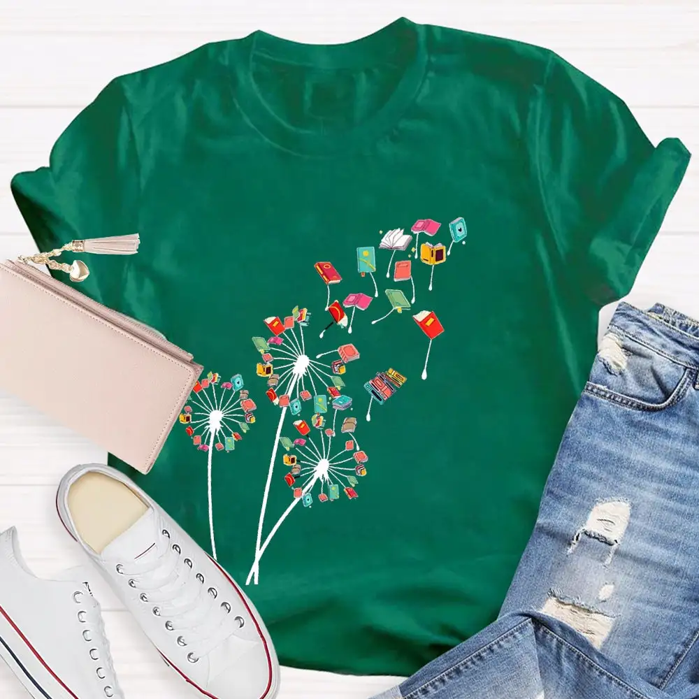 Dandelion Books Reading Lover Casual Print T-Shirt