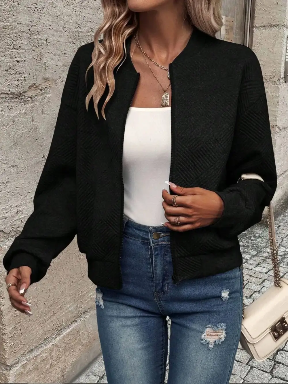 Refined Zip-Up Textured Jacket