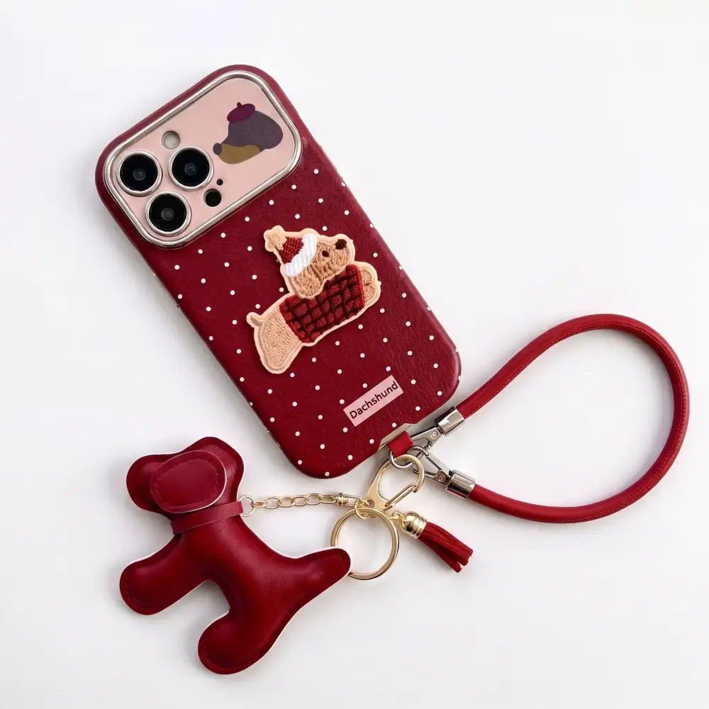 Polka Dot Dog Wrist Strap Phone Case