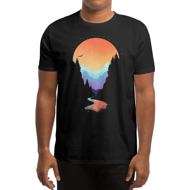 Loose Fit Basic Sunrise Print Cotton Short-Sleeved Shirt