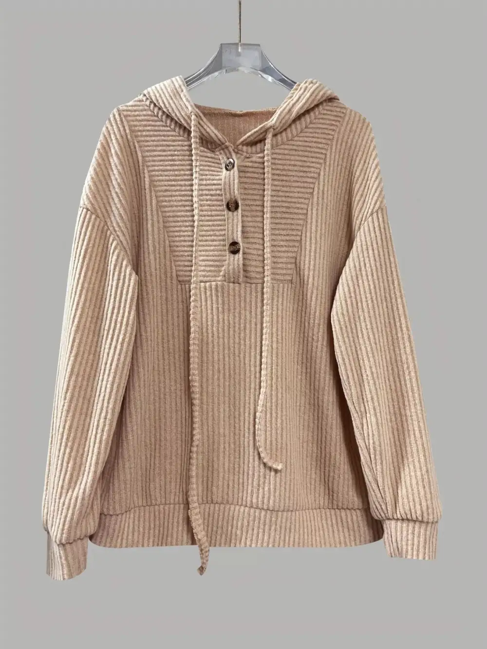 Drawstring Buttoned Pocketed Hoodie