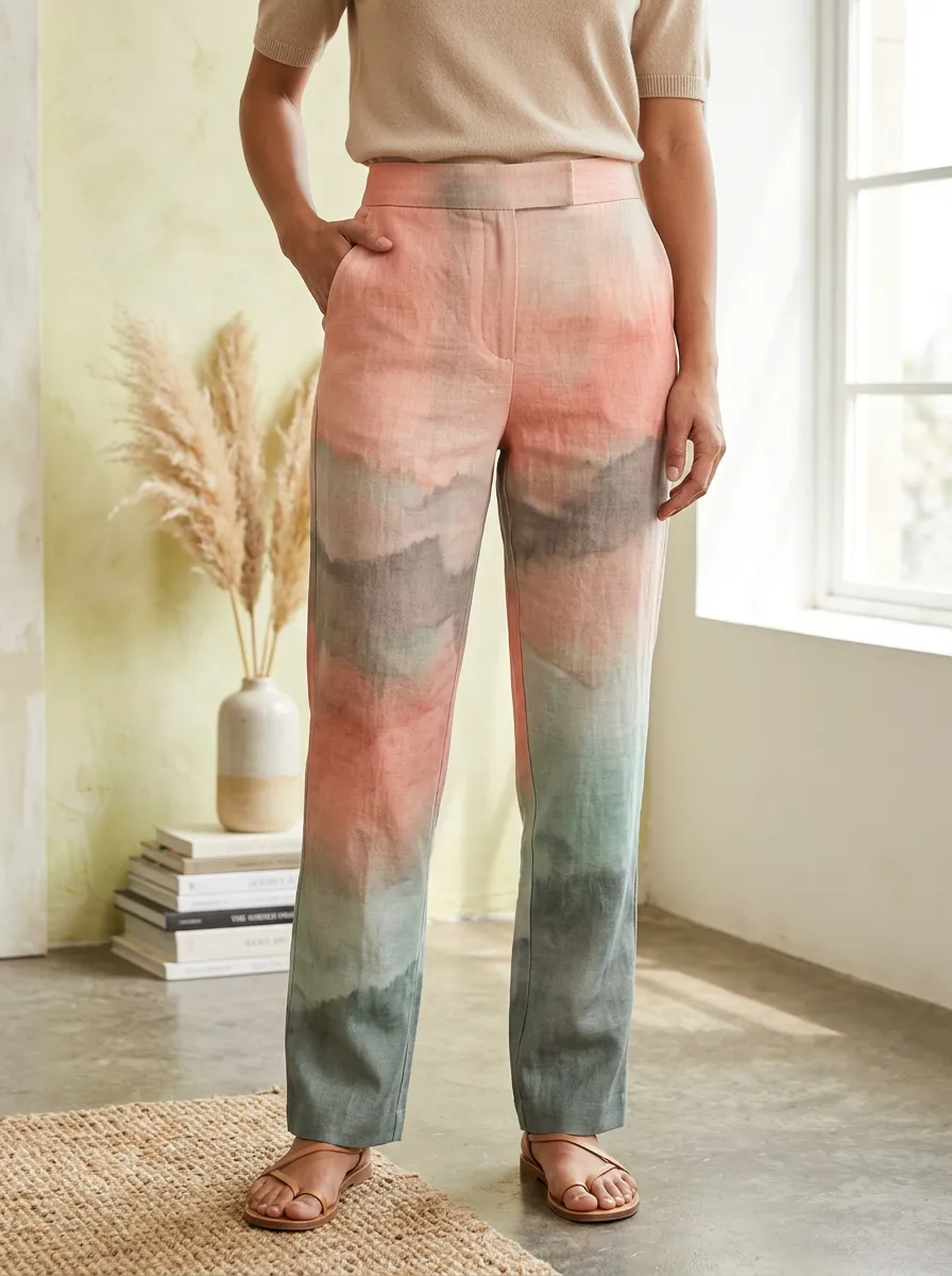 Women's Relaxed Abstract Watercolor Gradient Printed Pants