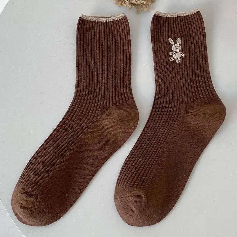 Ribbed Bunny Motif Knee High Socks