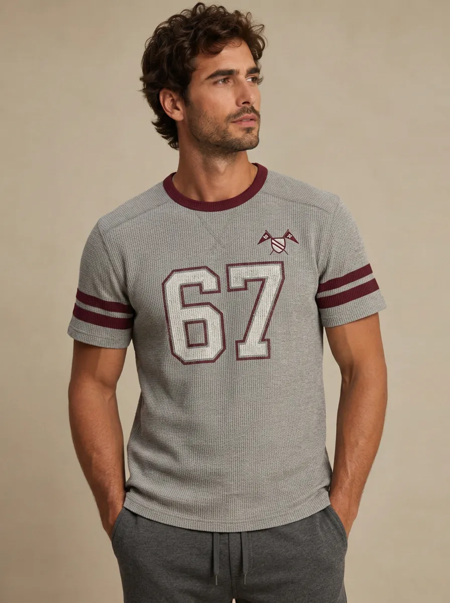 Men's Vintage Sport 67 Number Crest Printed Waffle T-shirt