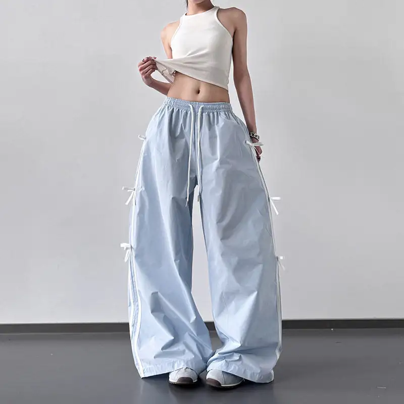 Women's Wide Leg Loose Fit Bow Detail Pants