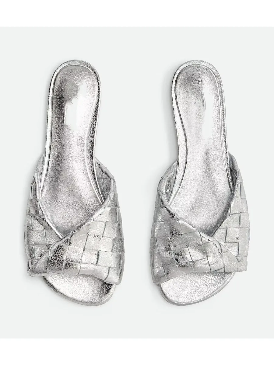 Rosalind Leather Woven Round-Toe Sandals