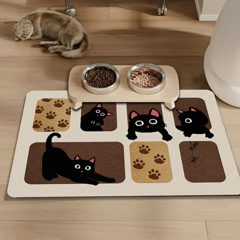Cute Black Cat Pet Feeding Mat