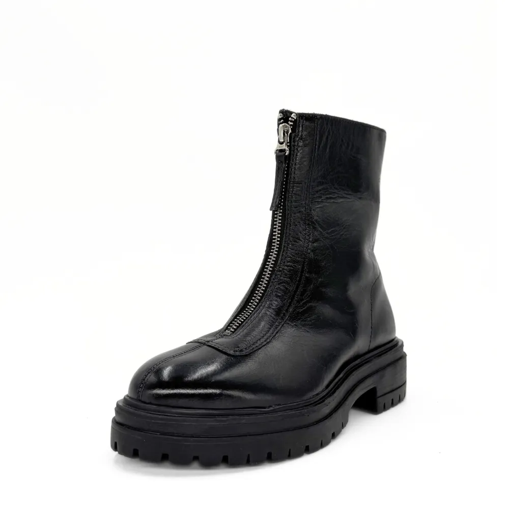 Leather Front Zip Platform Ankle Boots