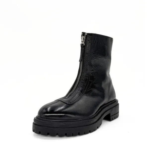 Leather Front Zip Platform Ankle Boots