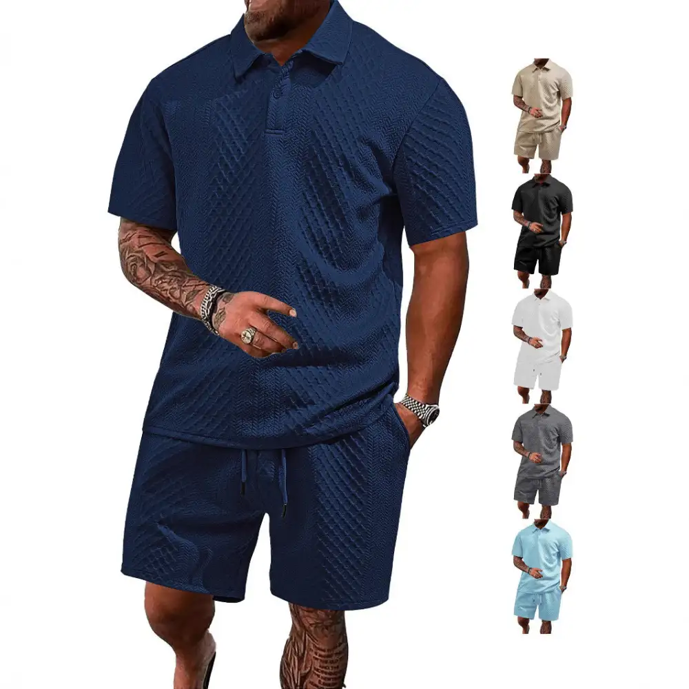 Waffle Texture Spread Collar Polo Shirt