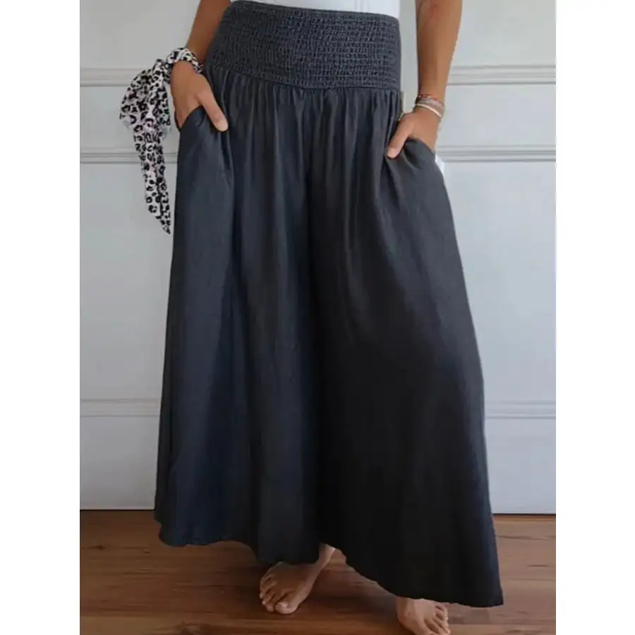 Full Size Smocked Wide Leg Pants with Pockets