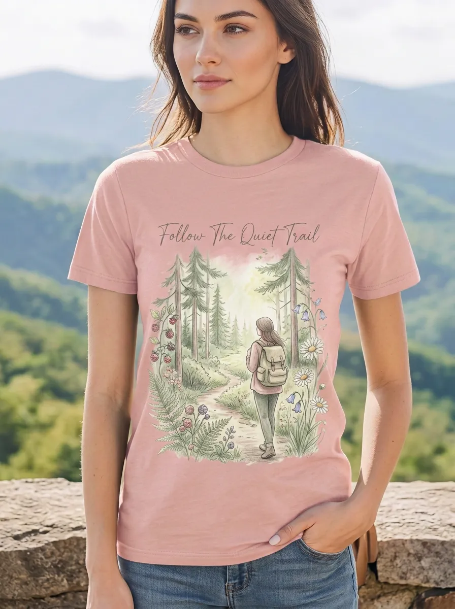 Women's Hiking Lover Forest Trail Girl Printed T-shirt