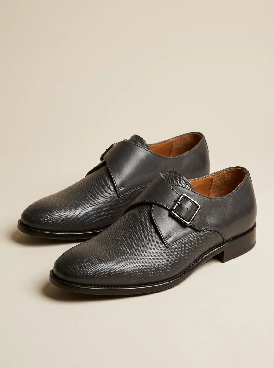 Men's Business Formal Perforated Leather Single Monk Strap Shoes