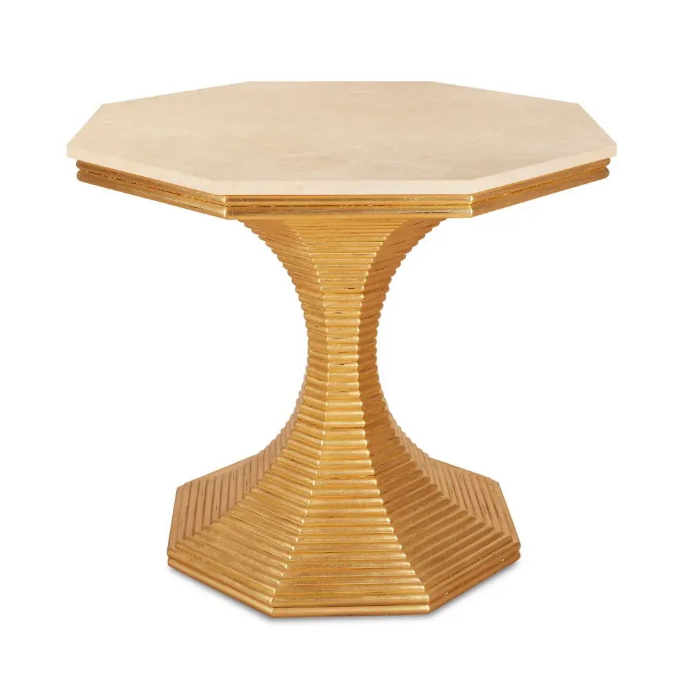 Refined Octagonal Reeded Marble Bedside Round Side Table
