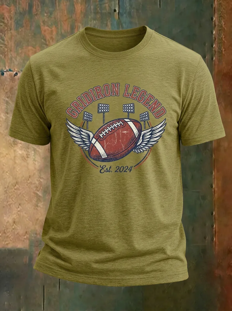 Men's Football Lover Gridiron Legend Winged Ball Graphic T-shirt