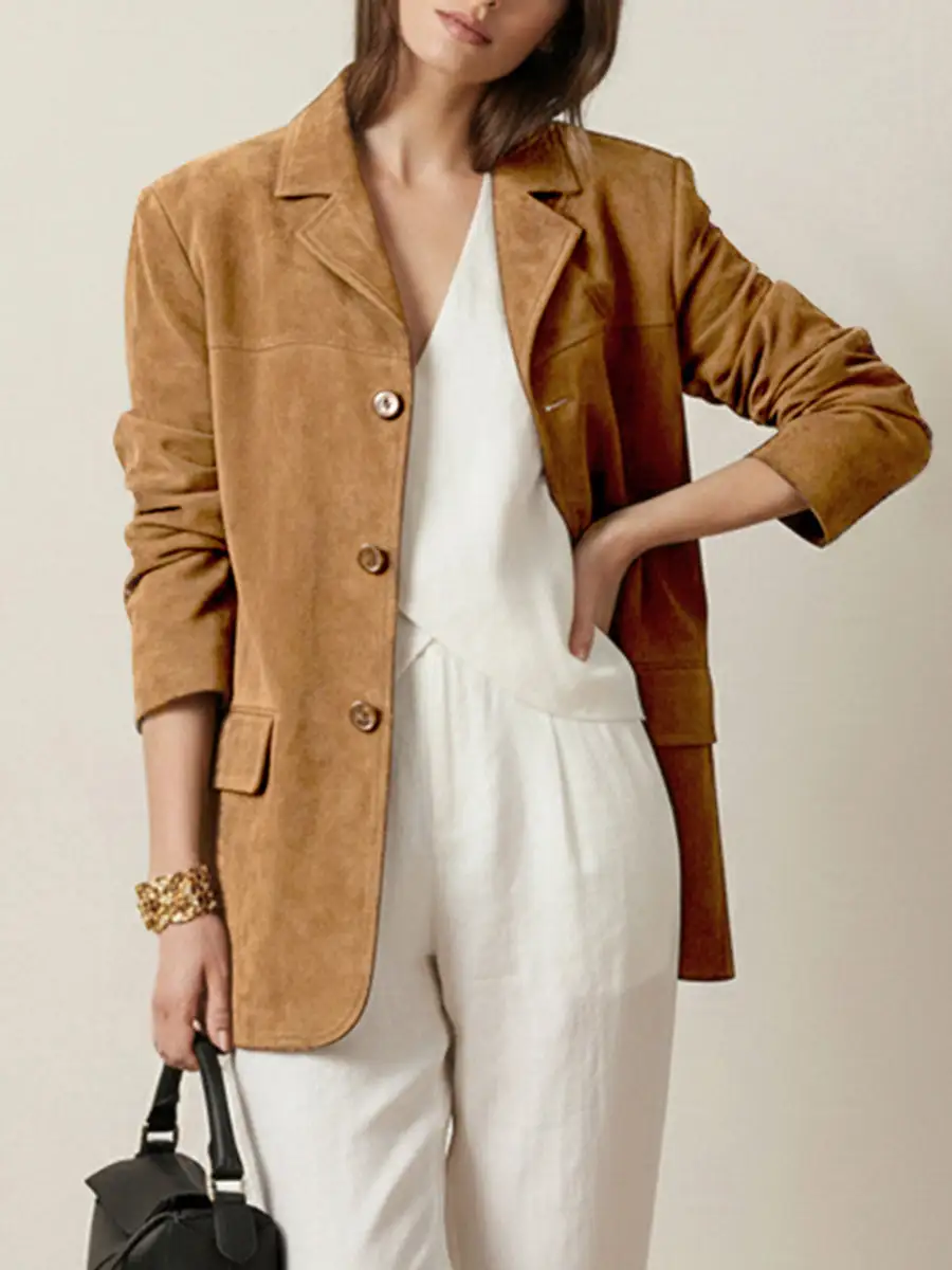 Long Sleeve Relaxed Button Front Solid Color Split Blazer