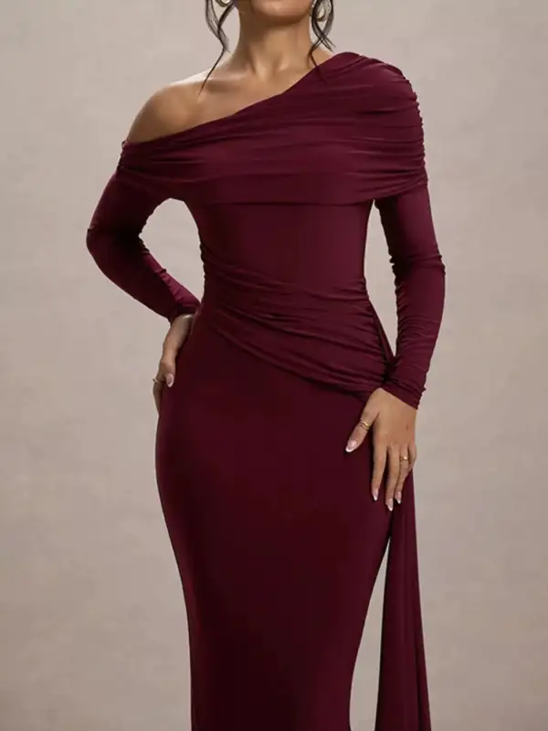 Everyday One Shoulder Ruched Maxi Dress