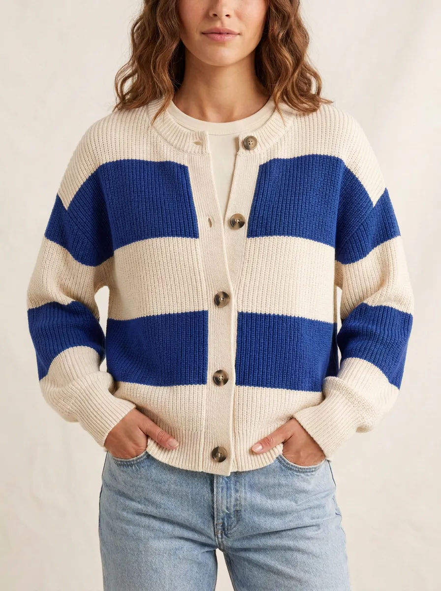 Patterned Rugby Striped Knit Cardigan