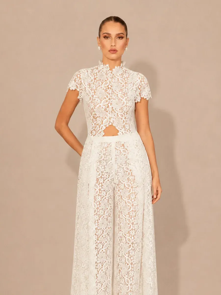 Pandora Lace-Panel Top and Trousers Set