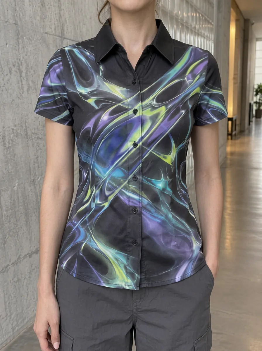 Women's Y2K Aesthetic Neon Abstract Smoke Printed Shirt