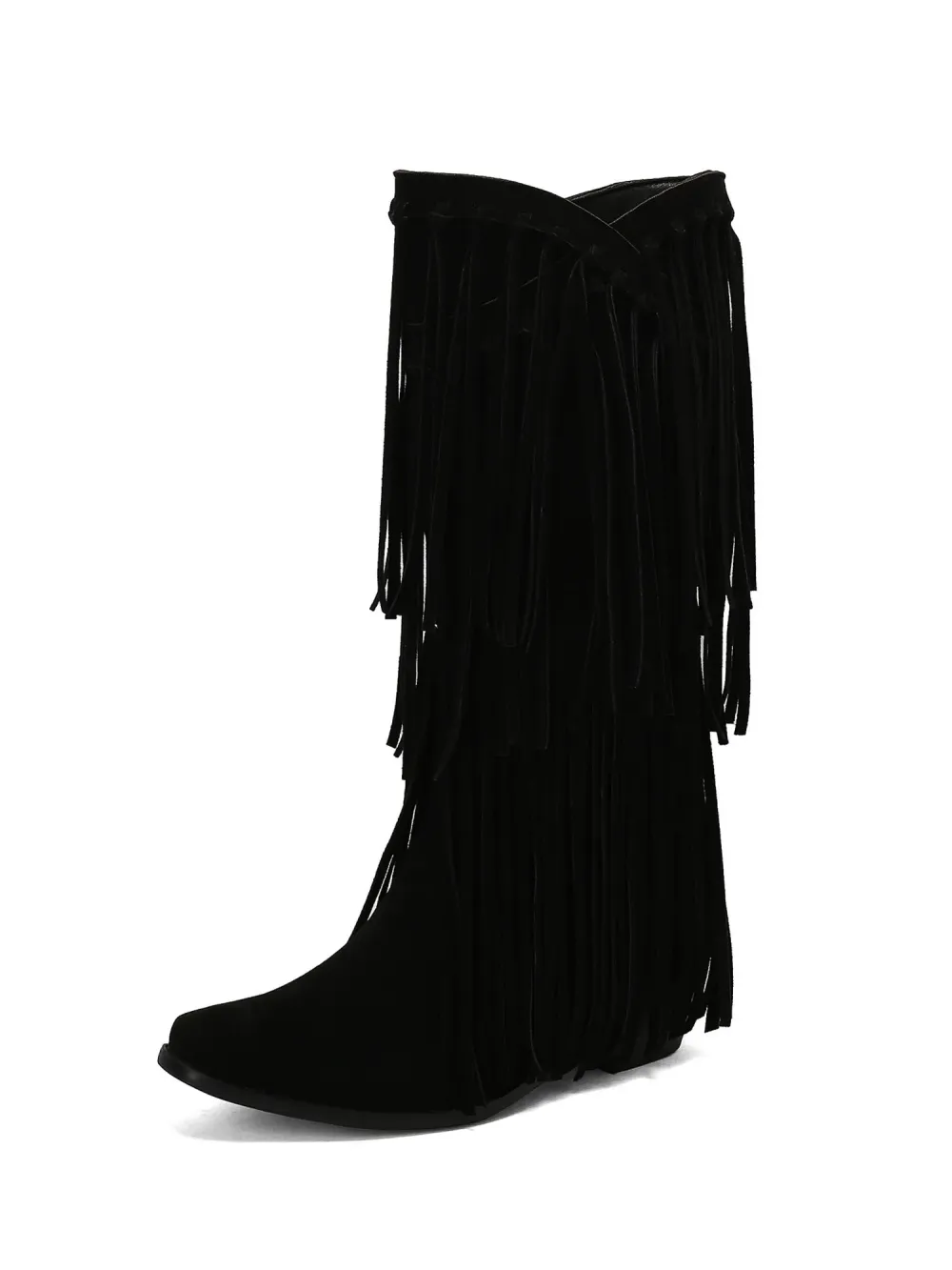 Zaria Ruched Fringed Suede Boots