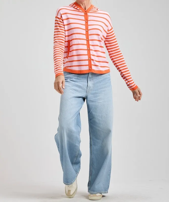 Cotton Striped Hooded Button-Front Hoodie