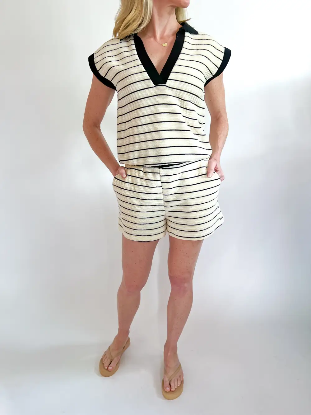 Striped Top And Shorts Set Easy Fit