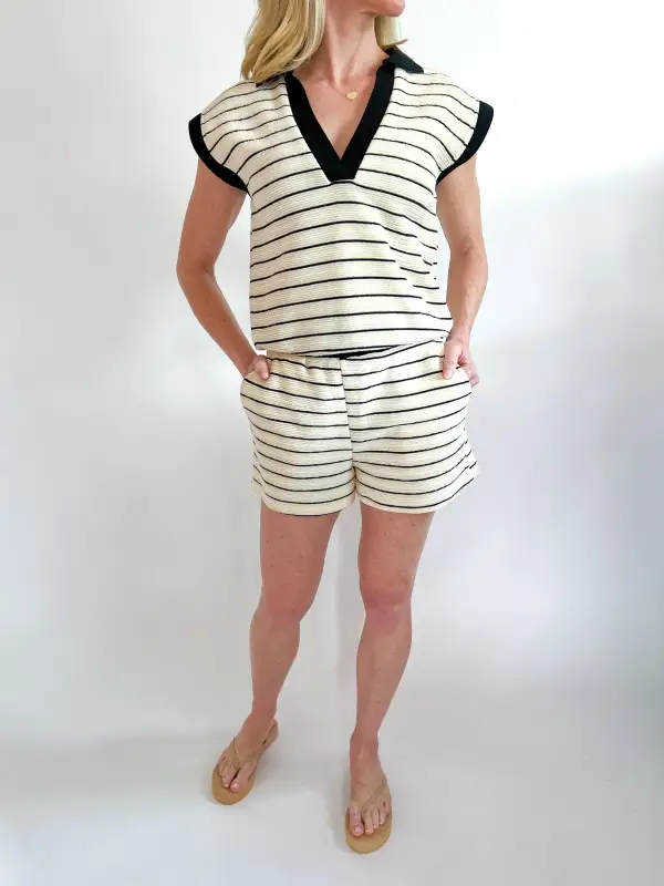 Striped Top And Shorts Set Easy Fit
