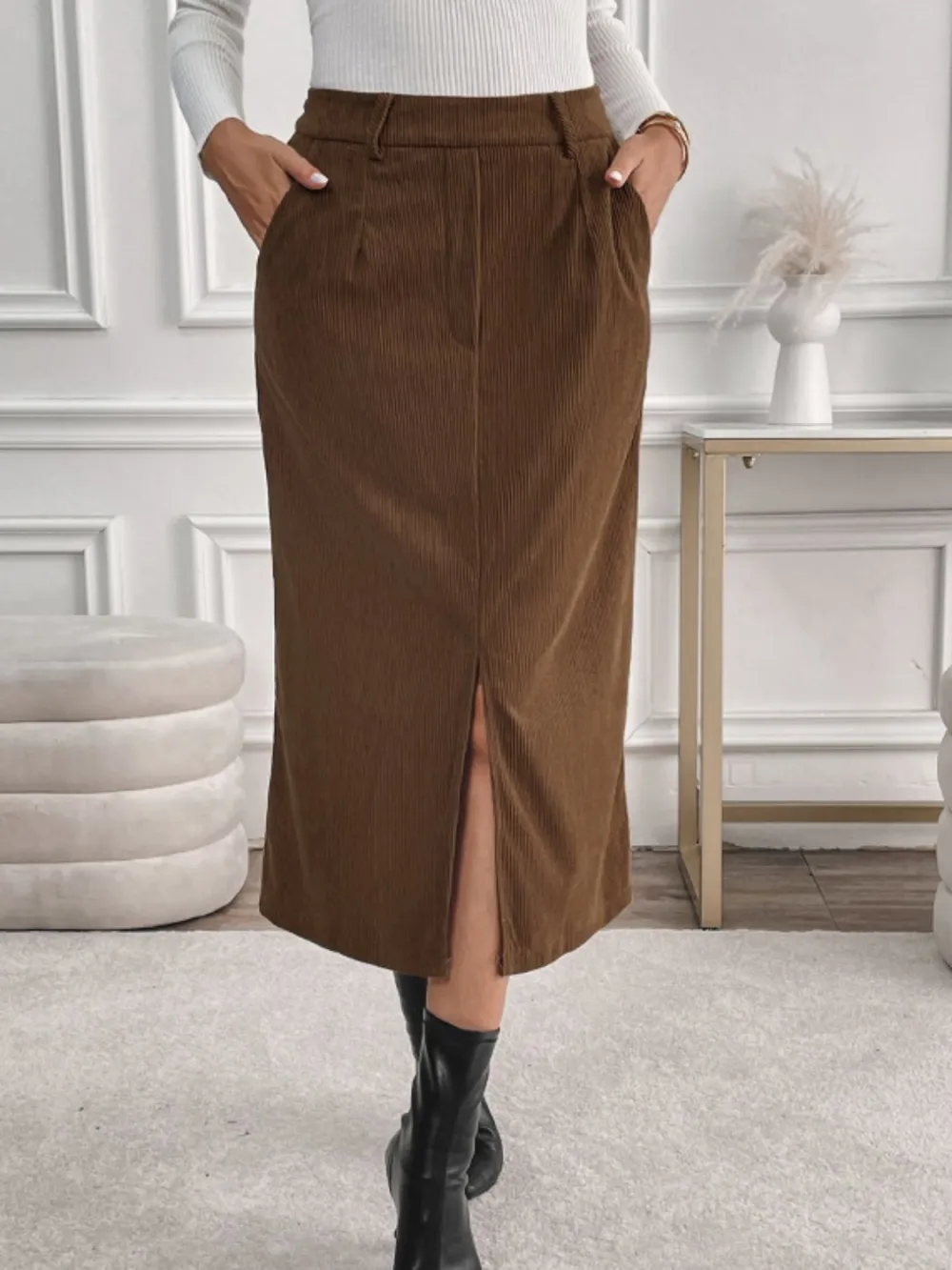 Pocket Detail Slit Skirt