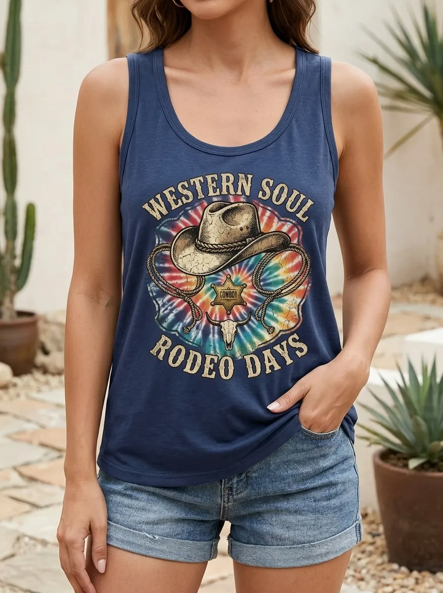 Women's Western Soul Rodeo Cowboy Hat Printed Tank Top