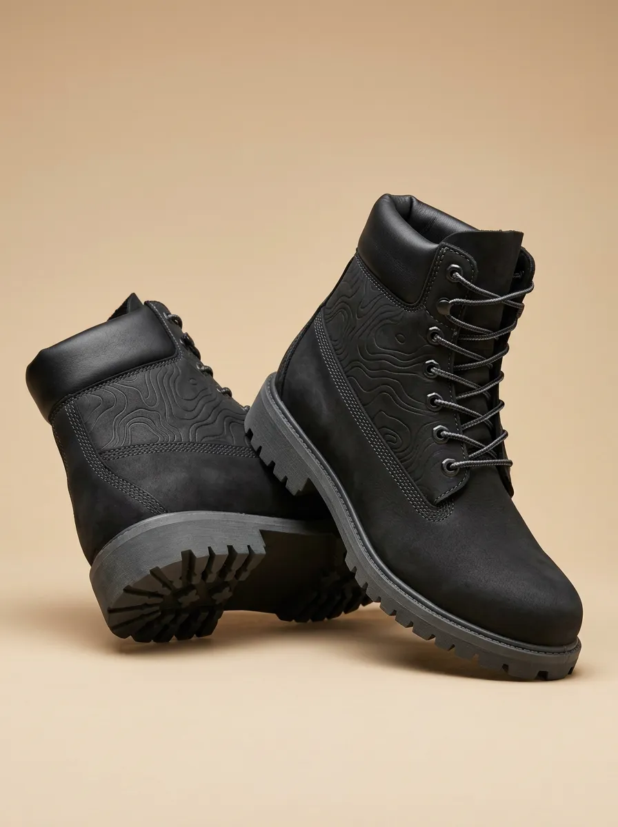 Unisex Outdoor Lover Topographic Pattern Print Work Boots
