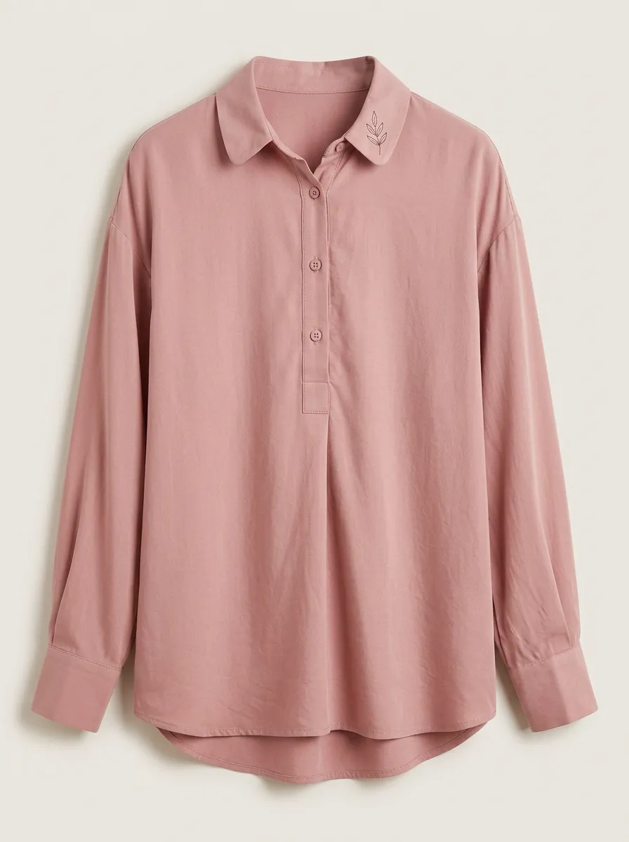 Women's Minimalist Botanical Leaf Printed Pink Button-Up Shirt