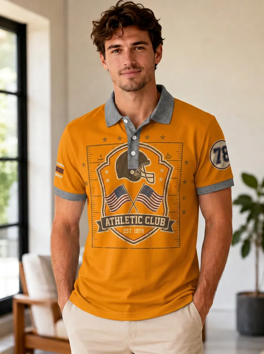 Men's Gridiron Helmet Flag Polo Shirt
