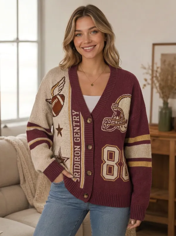 Women's Gridiron Gentry Helmet Ball Knit Cardigan