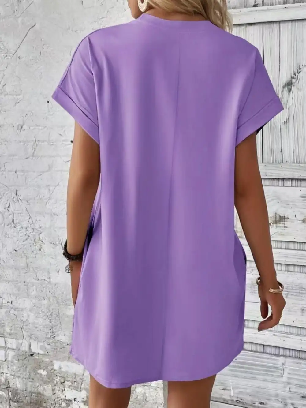 Round-Neck Short-Sleeve Cotton Casual Dress