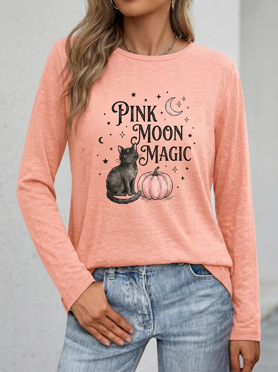 Pumpkin -Cat Cat Halloween Cotton Linen Long Sleeve Top