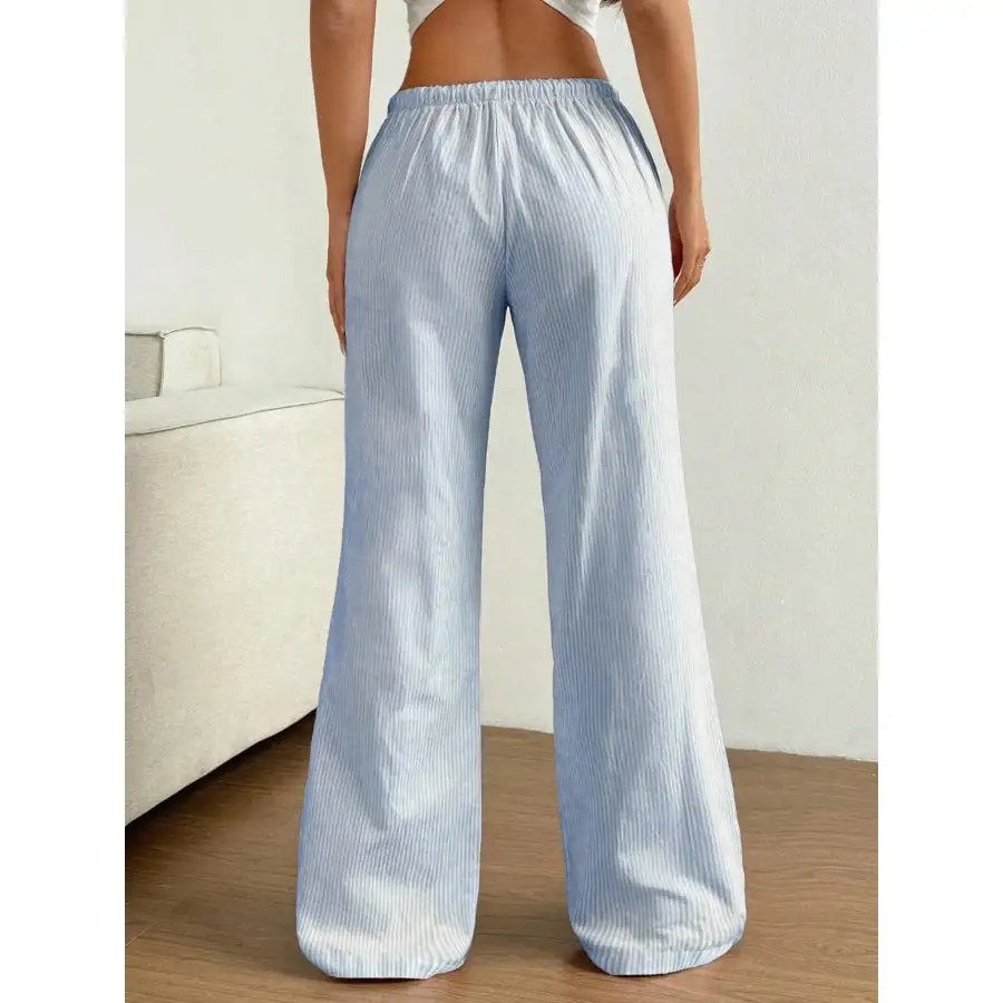 Drawstring Striped Wide Leg Pants
